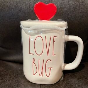 Rae Dunn LOVE BUG Ceramic Mug with Red Heart on Topper/Lid BRAND NEW!!